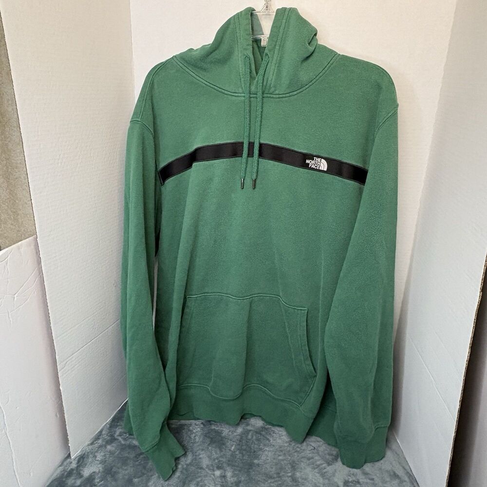 NORTH FACE Mens Fleece Hoodie Green/Black Stripe, Large Outdoor Hiking